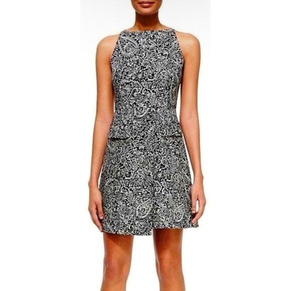 Tory Burch Paisley Doodle Sheath Dress in Black & White Faux Wrap Zip Size 2 - Picture 1 of 8